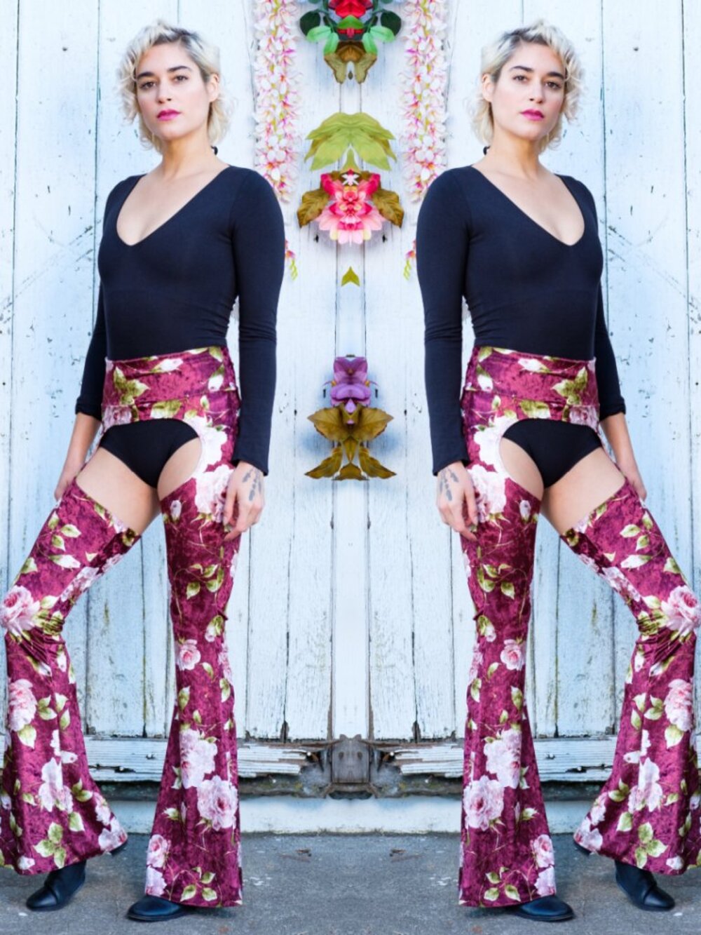 Flower Velvet Vaquera Chaps. - Warrior Within Designs